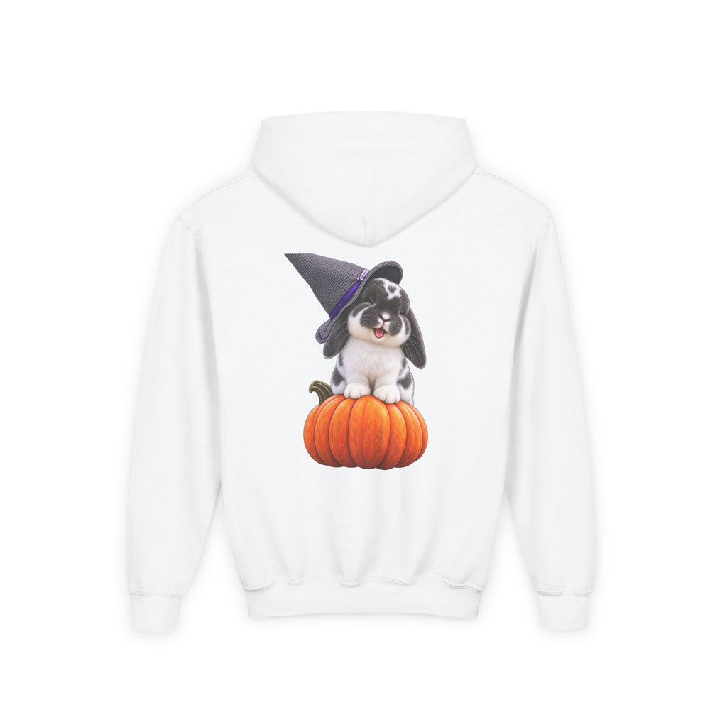 Cute Children's Bun in Witch Hat on Pumpkin Halloween Sweatshirt